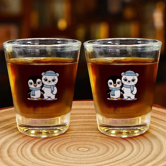 Happy Penguin and Polar Bear Best Friends Shot Glasses