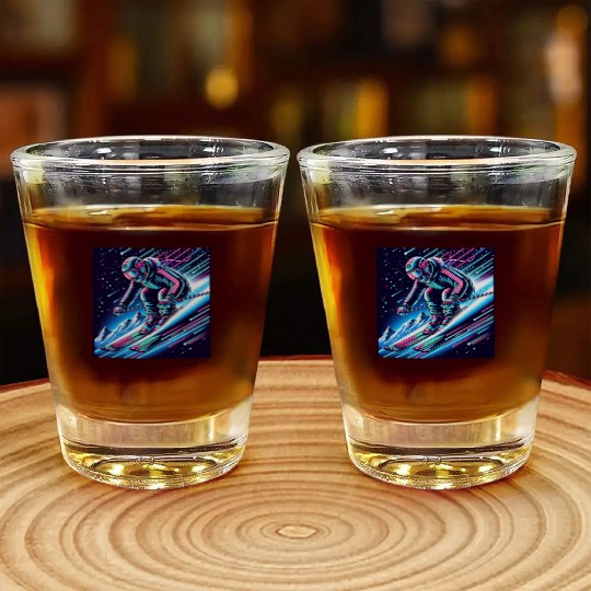 Neon Night Skiing Adventure Design Shot Glasses