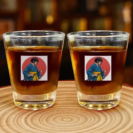 Blossom and Blade: Kimono-Clad Warrior Girl, Japan Shot Glasses