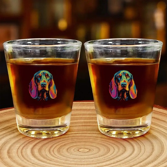 Watercolor Colorful Black And Tan Coonhound Shot Glasses
