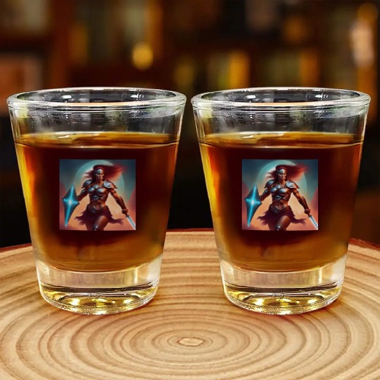 Barbarian warrior woman with magical sword Shot Glasses