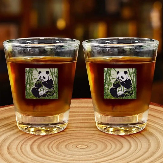 Chill Panda Eating Bamboo Cute Relaxed Design Shot Glasses