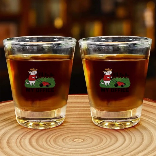 funny cat Lawn mowing Shot Glasses
