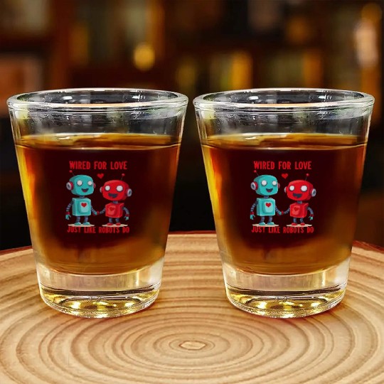 Valentine's Day Gift: Two Robots in Love on Bella Shot Glasses