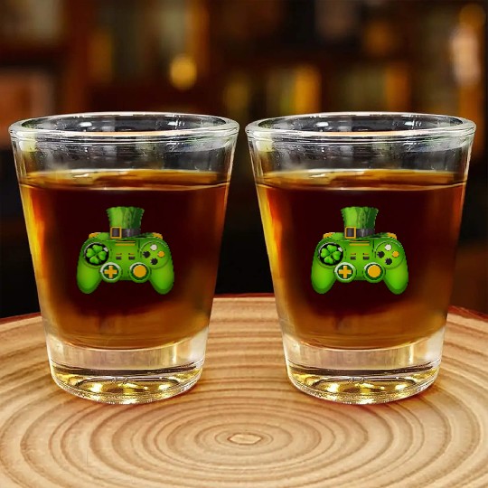 Video Game Controller Irish Gamer St Patricks Day Shot Glasses