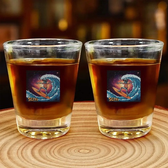 Sci- Fi: Surfer Robot In Outer Space Shot Glasses