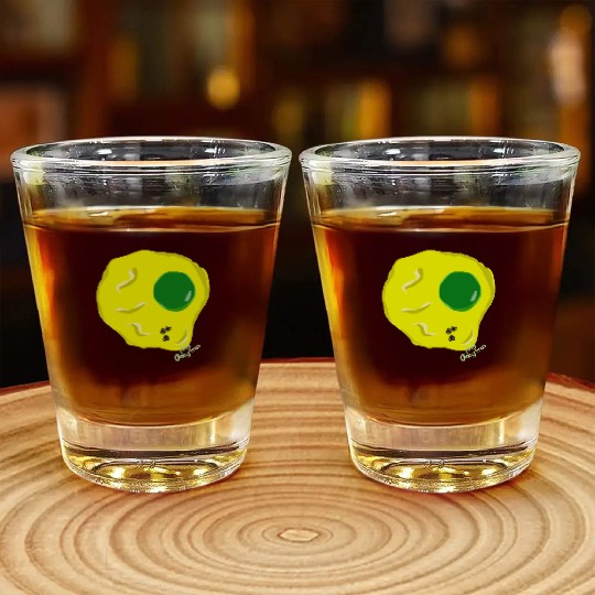 Yellow and green fried egg and flies Shot Glasses