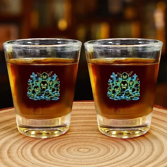 Neon Tomb Uprising – Glowing Graveyard Ghouls Shot Glasses