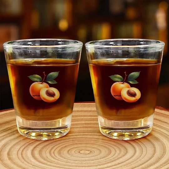Apricot branch with green leaves Shot Glasses