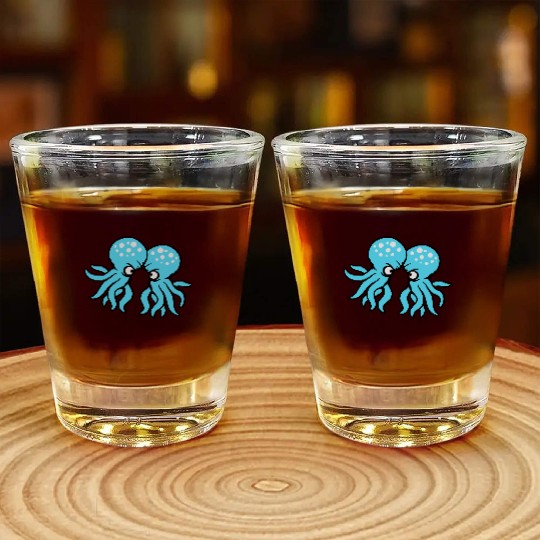 2 Octopus friends Two fighting enemies Rivals Team Shot Glasses