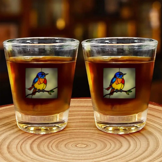 STAINED GLASS BIRD Shot Glasses