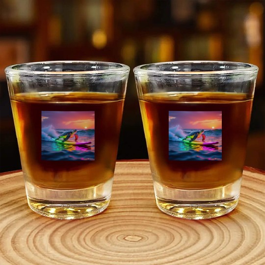 sea turtle design neon turtle Shot Glasses