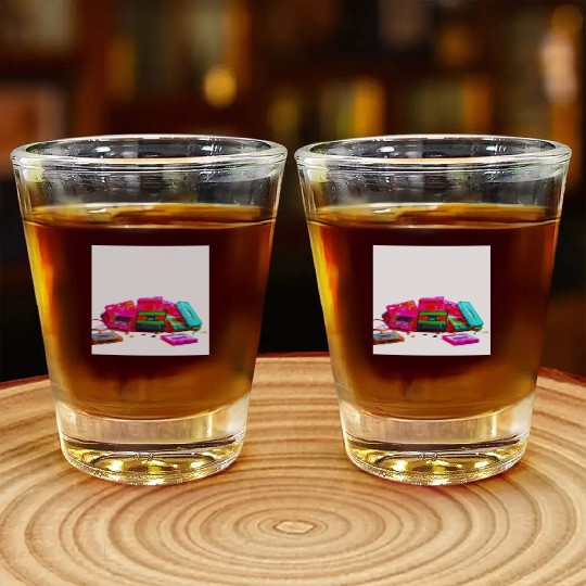Vibrant Retro Cassette Tape Pattern Shot Glasses