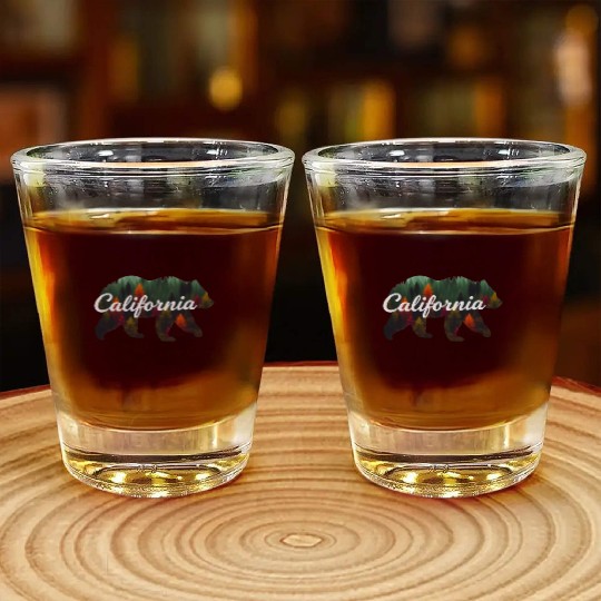 California Bear Forest Scene Shot Glasses