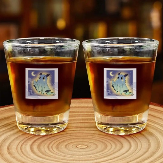 Cute Ghost Bat Under Moon Scene Shot Glasses