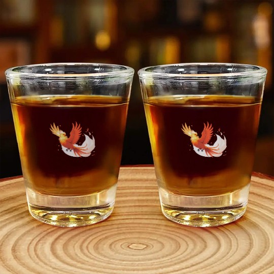Fiery Mythical Phoenix Illustration Shot Glasses