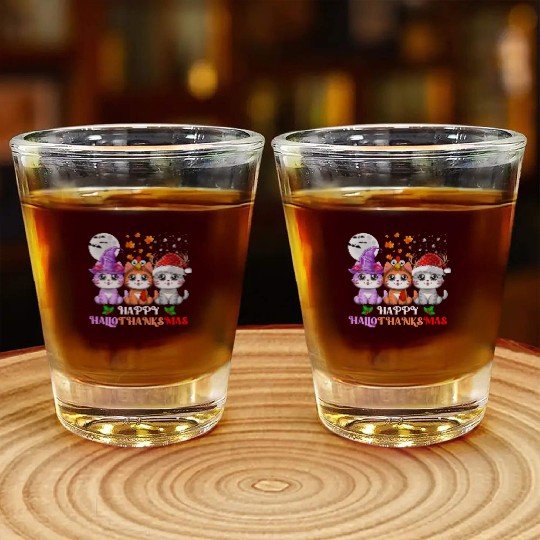 Happy HalloThanksMas Cute Cats Lover Shot Glasses