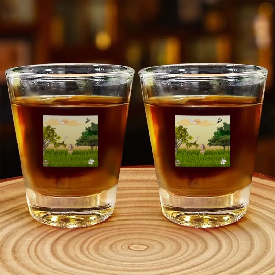Serene Forest Girl with Bunny and Birds Shot Glasses
