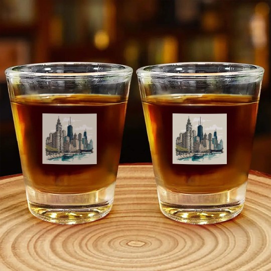 Chicago Skyline with Lake Michigan View Shot Glasses