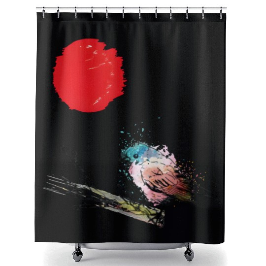 Murakami Birds Red Moon Japenese Shower Curtains