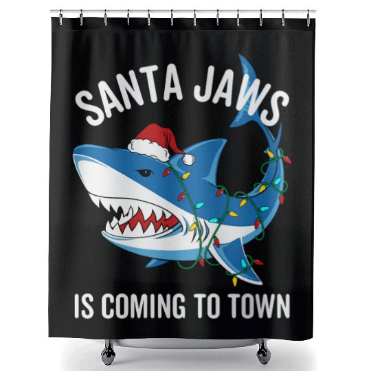 Santa Jaws Is Coming To Town Funny Christmas Shark Shower Curtains