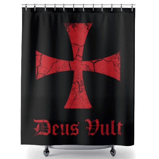 Distressed Deus Vult Knights Templar Cross Crusade Shower Curtains