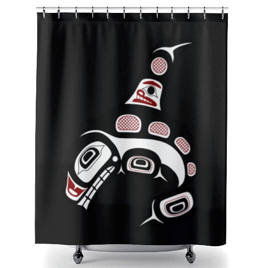 Native American Red Black Haida Orca Killer Whale Shower Curtains