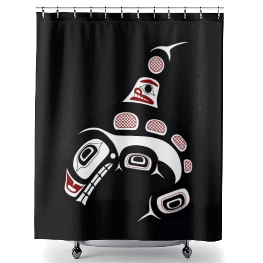 Native American Red Black Haida Orca Killer Whale Shower Curtains