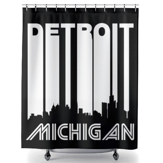 Retro Detroit Skyline Shower Curtains