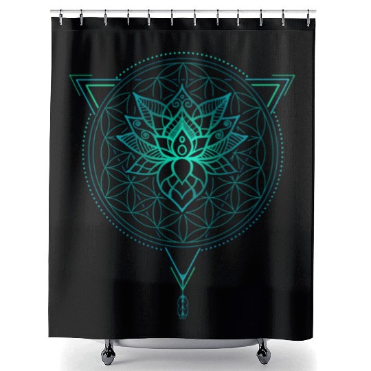 Lotus of Life Mandala in Geometric Triangle Shower Curtains