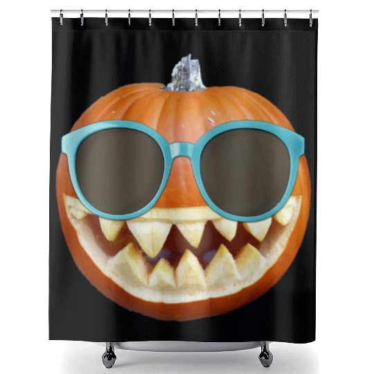 Orange Halloween Pumpkin Wearing Sunglasses Shower Curtains