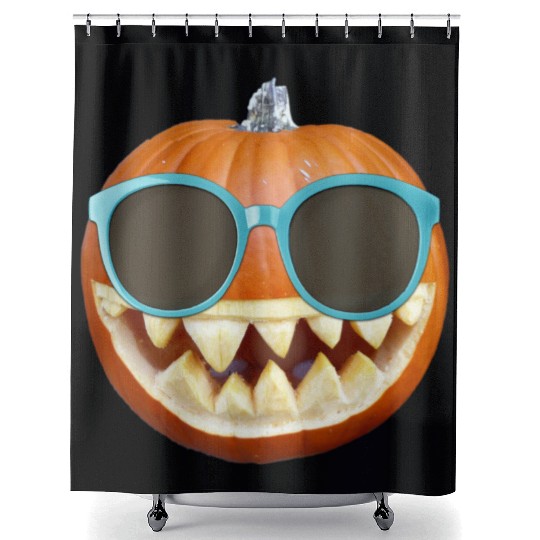 Orange Halloween Pumpkin Wearing Sunglasses Shower Curtains