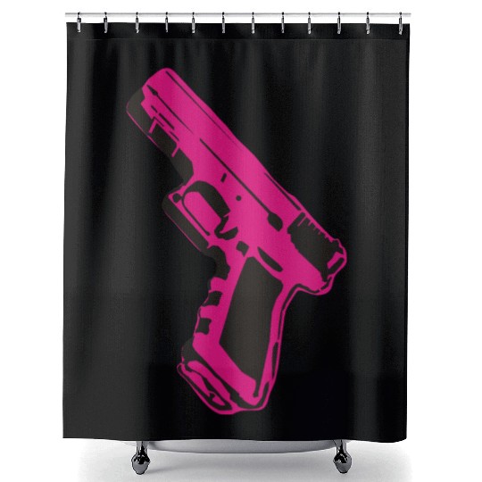 Pink gun Shower Curtains