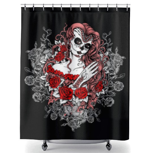 Santa Muerte Holy Woman Skull Mexico Dead Saint Shower Curtains