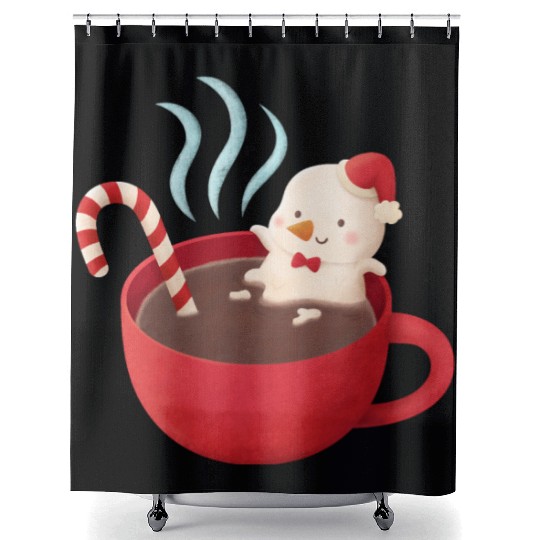 Cute Snowman in Hot Cocoa Shower Curtains