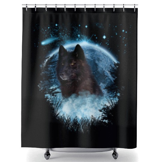 Black Wolf Bl Moon Full Scape Shower Curtains