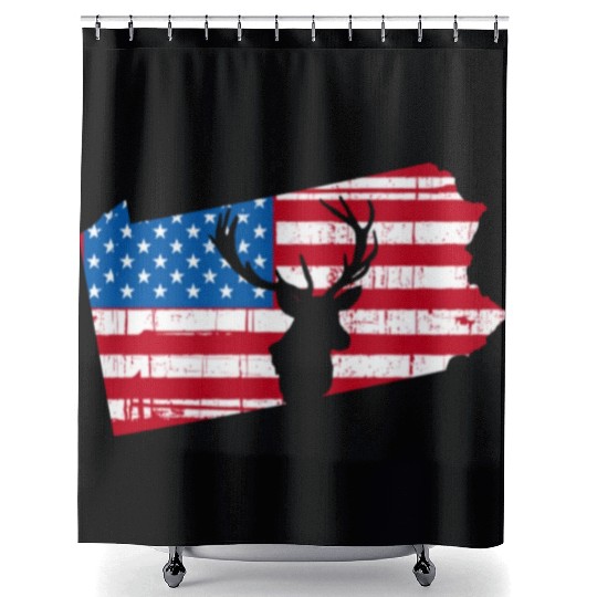 American Flag Pennsylvania Deer Hunting Shower Curtains