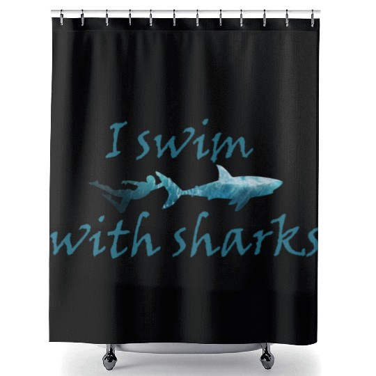 I swim with sharks. Dive with sharks Shower Curtains