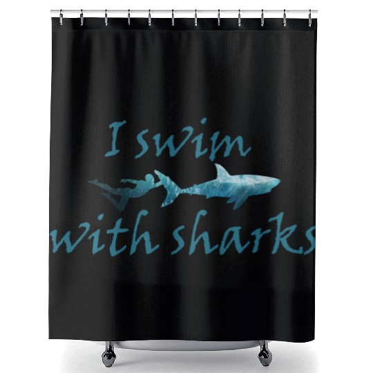 I swim with sharks. Dive with sharks Shower Curtains