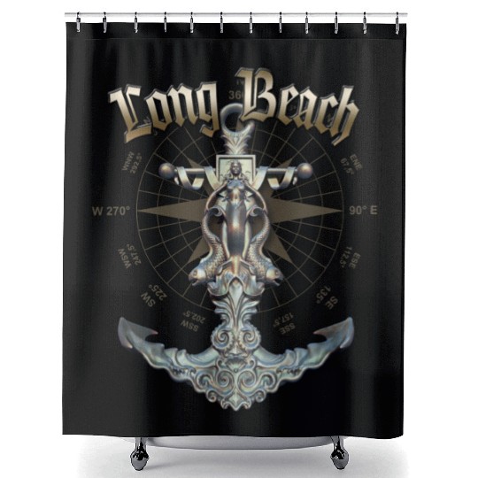 Long Beach Anchor Nautical Sailing Boat Summer Shower Curtains