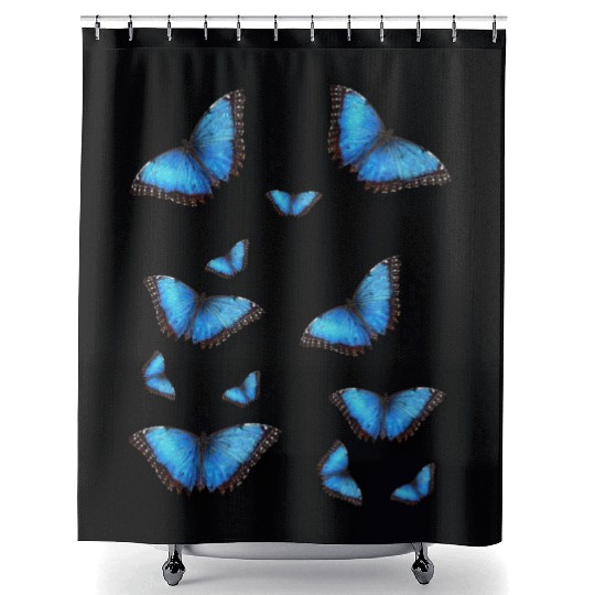 Blue butterflies flying together. Shower Curtains