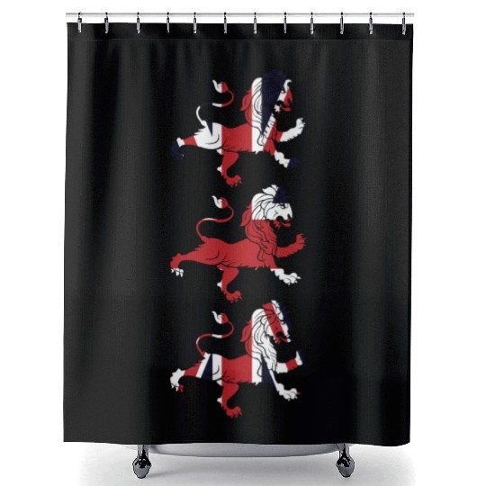 Union Jack Three Lions United Kingdom Great Flag Shower Curtains