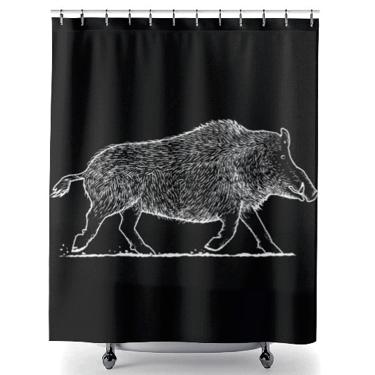 Wild Hog - Vintage Style Boar Graphic Shower Curtains
