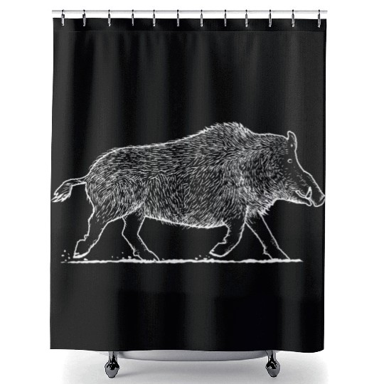 Wild Hog - Vintage Style Boar Graphic Shower Curtains