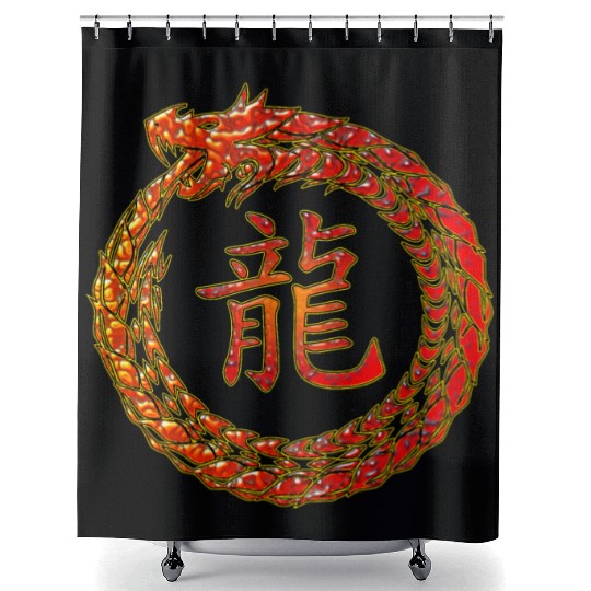 Fire Dragon In Circle with Chinese Dragon Symbol Shower Curtains