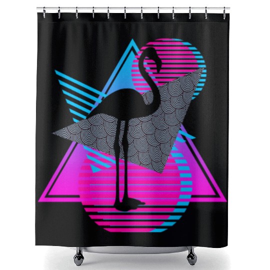 vaporwave aesthetics FLAMINGO 80s retro triangle Shower Curtains