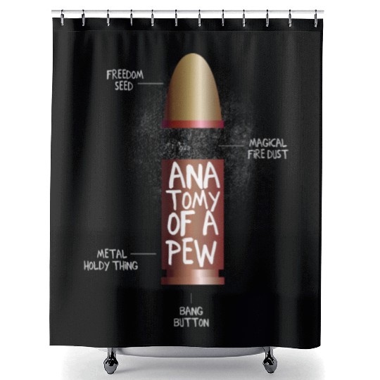 The anatomy of a pew funny bullet assembly Shower Curtains