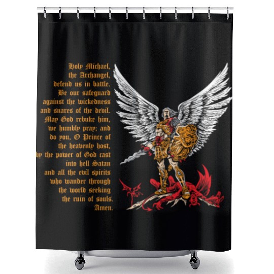 Saint Michael Shower Curtains for men prayer catholic church