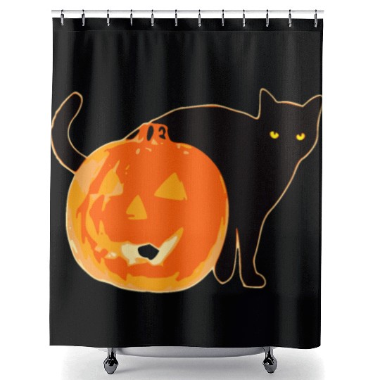 Halloween Black Cat Jack o Lantern Pumpkin Funny Shower Curtains
