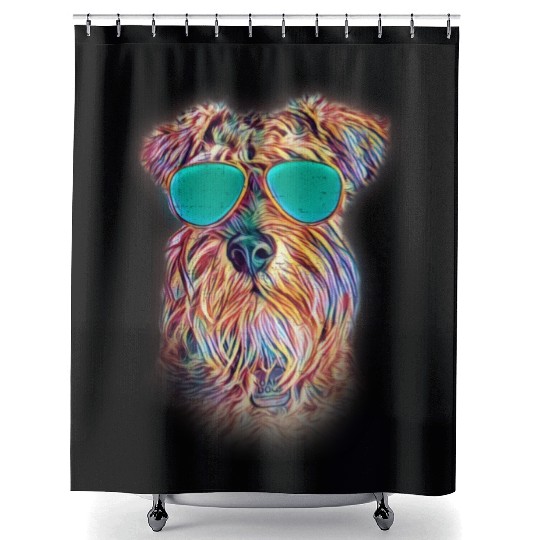 Miniature Schnauzer Colorful Neon Dog Sunglasses Shower Curtains